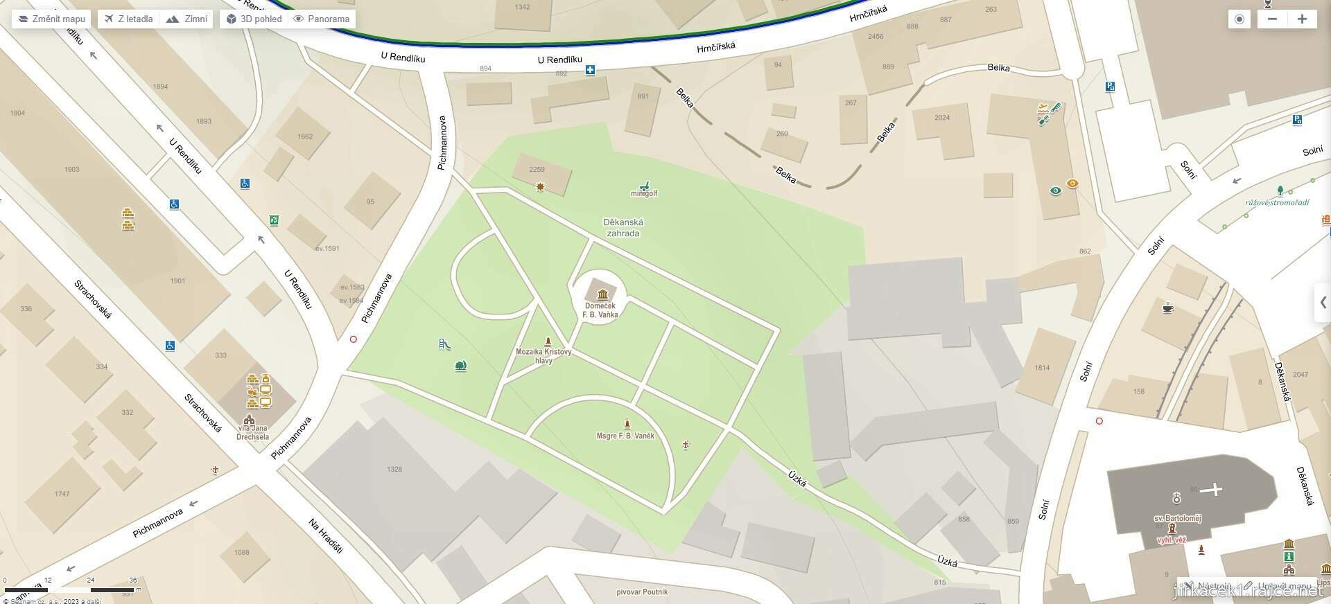Pelhřimov - mapa Děkanské zahrady